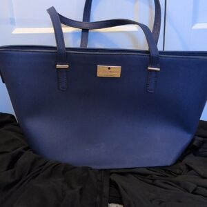kate spade navy blue tote with gold plaque